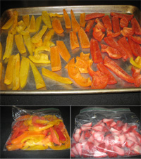 Tray Freezing Peppers and Strawberries