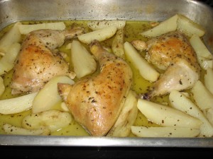 Roasted Chicken Leg Quarters with Potatoes and Garlic